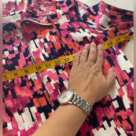 Cotton Stretch Jacket Pockets Statement Collar Zip Designer Pink Blue Print - Picture 15 of 15